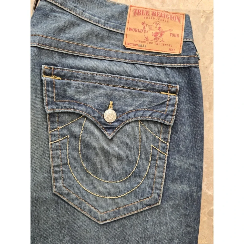 True Religion Billy QT Jeans Men's 40x34 Blue Yellow Contrast Stitch Made in USA